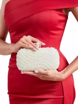 Сумка с вышивкой жемчугом и бисером, бежевый