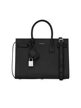 Сумка Sac De Jour Baby с верхней ручкой из блестящей кожи с тиснением под крокодила Saint Laurent, черный