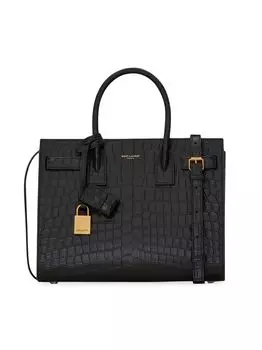Сумка Sac De Jour Baby с верхней ручкой из матовой кожи с тиснением под крокодила Saint Laurent, черный