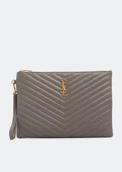Сумка SAINT LAURENT Monogramme leather pouch, серый