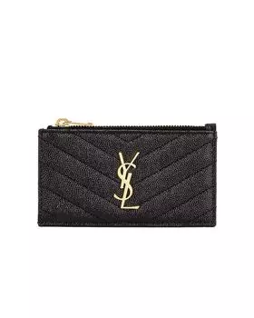 Сумка Saint Laurent Zipped Fragments Card Case, нуар