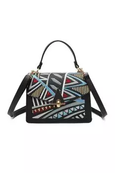 Сумка-саквояж на плечо Rosefinch из искусственной кожи с тканой отделкой и верхней ручкой Fontanella Fashion, черный