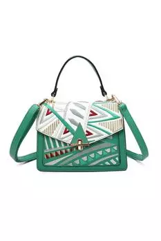 Сумка-саквояж на плечо Rosefinch из искусственной кожи с тканой отделкой и верхней ручкой Fontanella Fashion, зеленый