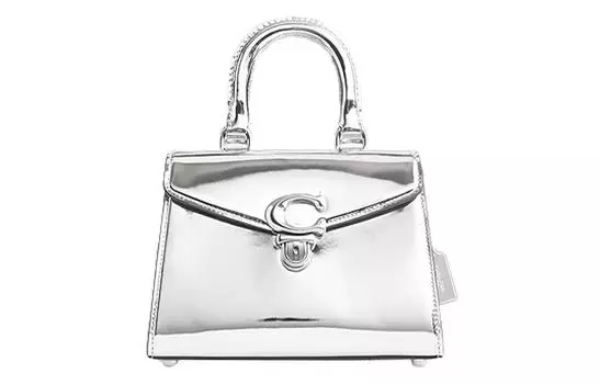 Сумка Sammy Leather Dior, сумка через плечо, женская, металлическая, серебристая, среднего размера COACH