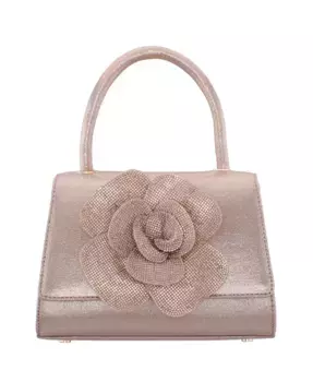 Сумка-саше с металлическим отливом и декором в виде кристальных цветов Nina, коричневый/бежевый