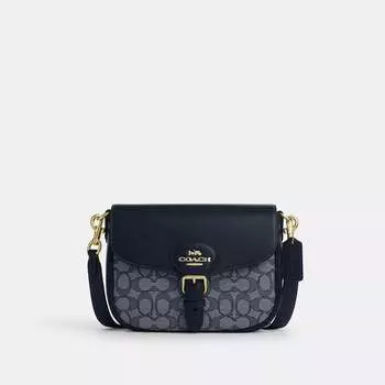 Сумка-седло Coach Outlet Amelia из фирменного жаккарда, цвет Navy/Midnight Navy