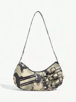 Сумка Shein Icon Street Style с камуфляжным рисунком, зеленый / черный