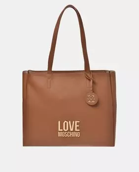 Сумка-шопер цвета верблюжьей шерсти с золотым логотипом спереди Love Moschino, коричневый