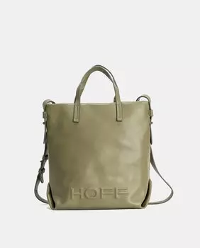Сумка-шопер из кожи цвета хаки среднего размера на молнии Hoff