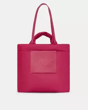 Сумка-шопер из переработанного материала цвета фуксии с дополнительной ручкой Tous, фуксия