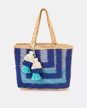 Сумка-шопер с принтом и декоративной кисточкой Tintoretto, синий