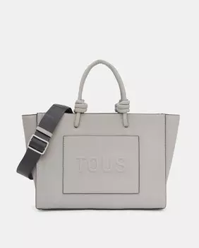 Сумка-шопер среднего серого цвета на молнии и короткой ручке Tous, серый