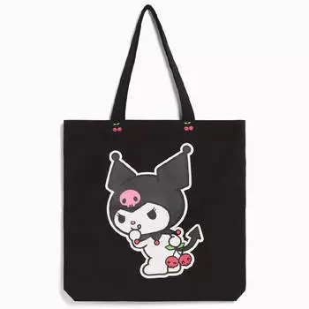 Сумка-шоппер Bershka Canvas Kuromi Print, черный/принт