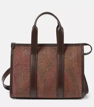 Сумка-шоппер большая из парусины с узором пейсли Etro, Marrone 2