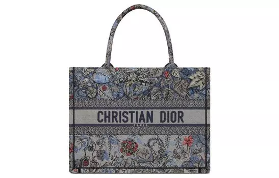 Сумка-шоппер BookTote из денима с вышивкой, сумка для покупок, женская, среднего размера, разноцветная DIOR