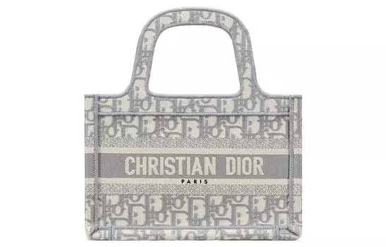 Сумка-шоппер BookTote из вышитого холста, мини-сумка для женщин, серая DIOR