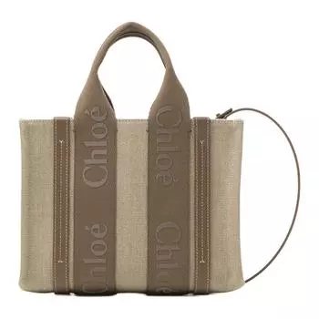 Сумка-шоппер Chloe Woody из льна и телячьей кожи, сумка-шоппер, сумка через плечо, сумка-трубы, женская, глубокий ореховый цвет Chlo