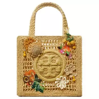 Сумка-шоппер Ella Paper Orange Peel Raffia, женская, многоцветная, с ручкой, мини TORY BURCH