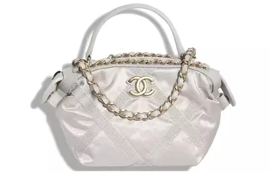 Сумка-шоппер из атласа и нейлона, женская, серебристо-серая CHANEL