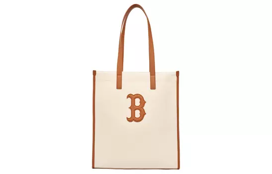 Сумка-шоппер из хлопка с полиэстером, сумка через плечо, унисекс, цвета экрю и молочного чая MLB