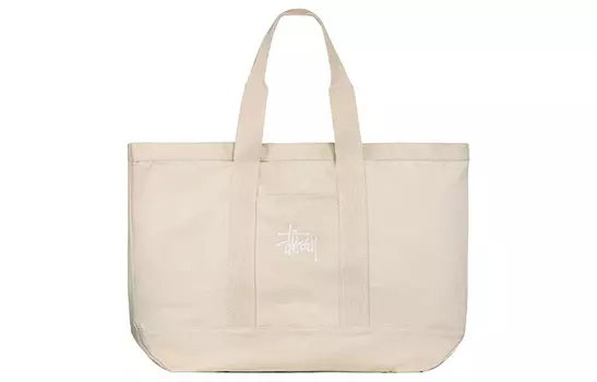 Сумка-шоппер из хлопкового холста, сумка для покупок, холщовая сумка, сумка-тоут, очень большая, унисекс, экрю Stussy