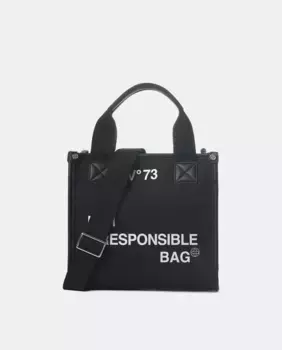 Сумка-шоппер из холщовой ткани среднего размера с контрастным принтом V73 Venezia, черный