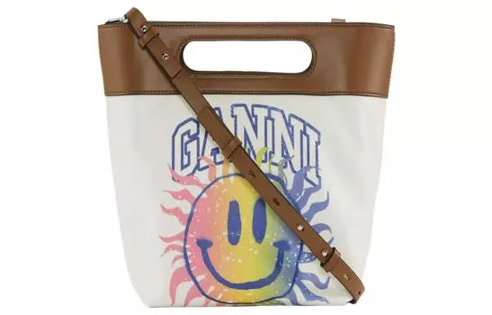 Сумка-шоппер из холста с кожей, сумка-шоппер, сумка через плечо, сумка-трансформер, женская сумка-трансформер цвета светло-умбры GANNI