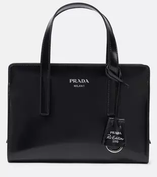 Сумка-шоппер из лаковой кожи с логотипом Prada, черный