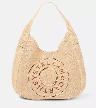 Сумка-шоппер из рафии с вышитым логотипом Stella McCartney, Natural/Tan