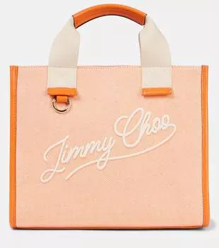 Сумка-шоппер из ткани с кожаными деталями и логотипом Jimmy Choo, MANDARIN/MANDARIN/LATTE