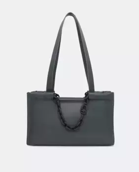 Сумка-шоппер из зеленой кожи Manifesto среднего размера с несколькими ручками Tous, темно-серый