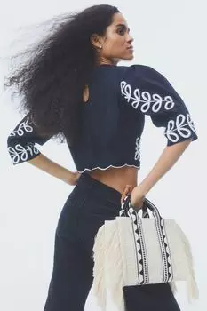 Сумка-шоппер из жаккардовой ткани H&amp;M, светло-бежевый