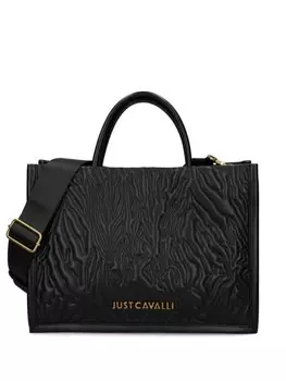 Сумка-шоппер Just Cavalli с логотипом и надписью, черный