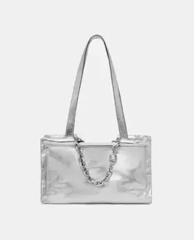 Сумка-шоппер Manifesto из серебристой кожи среднего размера с несколькими ручками Tous