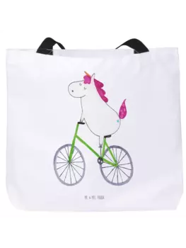 Сумка-шоппер Mr & Mrs Panda Einhorn Radfahrer ohne Spruch, белый