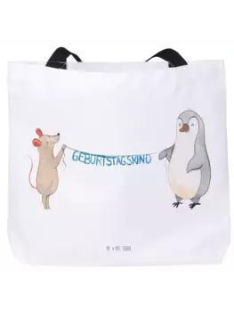 Сумка-шоппер Mr & Mrs Panda Maus Pinguin Geburtstag ohne Spruch, белый