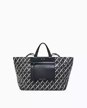 Сумка-шоппер "Nathalie" размера L с логотипом allover Armani Exchange, черный