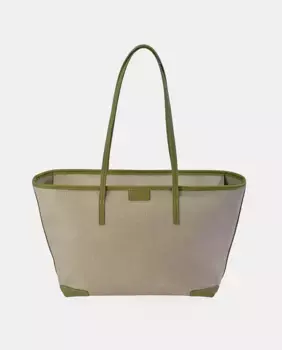 Сумка-шоппер Pierre Cardin из канвы цвета слоновой кости с двойными длинными ручками, зеленый