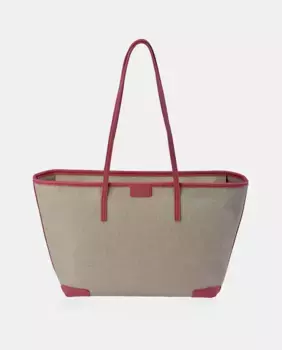 Сумка-шоппер Pierre Cardin из канвы цвета слоновой кости с двойными длинными ручками, фуксия