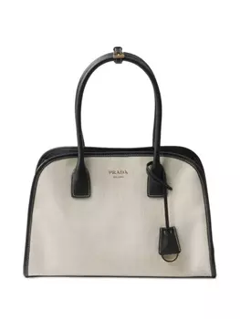 Сумка-шоппер Prada среднего размера из льняной смеси, нейтральный