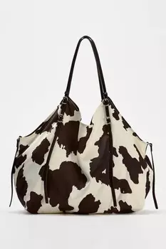 Сумка-шоппер с эффектом атласа ZARA, разноцветный