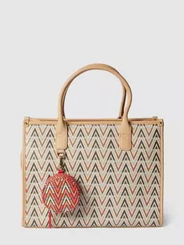 Сумка-шоппер с графическим логотипом по всей поверхности Valentino, бежевый