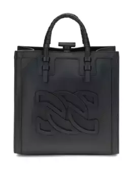 Сумка-шоппер с плетеной ручкой и тисненым логотипом Casadei, черный