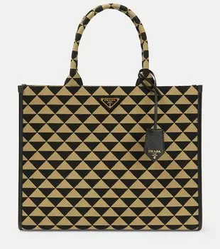 Сумка-шоппер с жаккардовым узором Symbole Prada, Nero+Corda