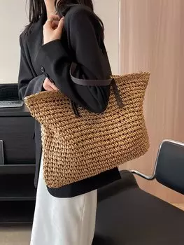 Сумка соломенная для пляжного отдыха, хаки