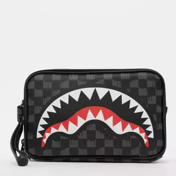 Сумка SPRAYGROUND Drip Check Shark Toiletry Brick, серый/черный/красный/белый