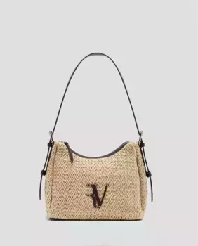 Сумка среднего размера из кожи с эффектом рафии в стиле хобо с логотипом RV Roberto Verino, цвет Camel