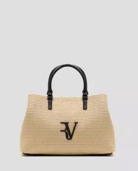 Сумка среднего размера из рафии с логотипом RV Roberto Verino, черный