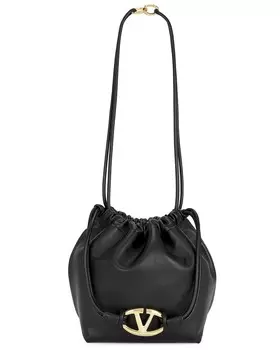 Сумка среднего размера на шнурке с логотипом и V-образным вырезом Valentino Garavani, черный
