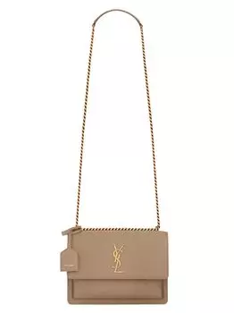 Сумка Sunset среднего размера с цепочкой из гладкой кожи Saint Laurent, коричневый